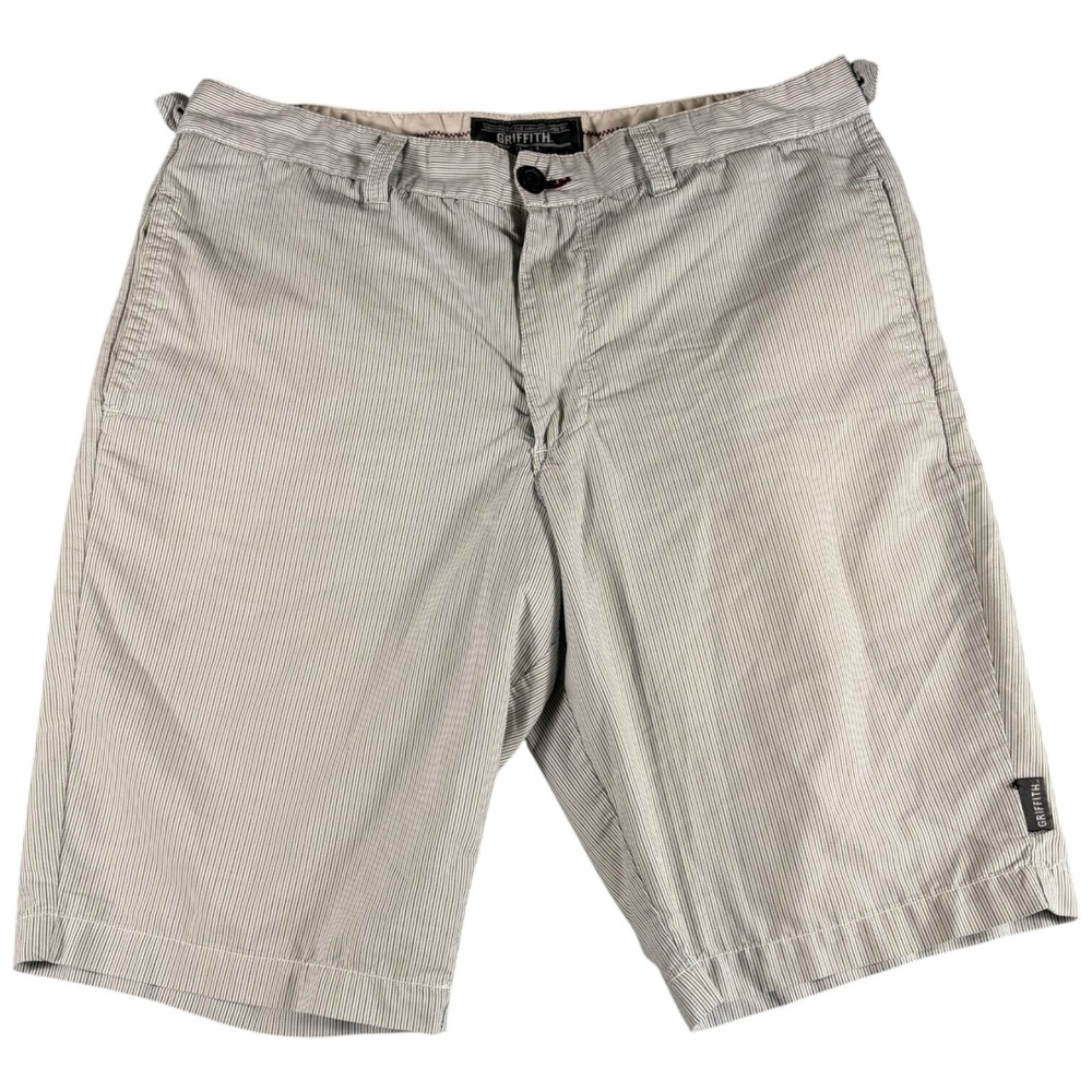 Griffith Striped Chino Shorts Mens 34 Gray White Workwear Relaxed Heritage